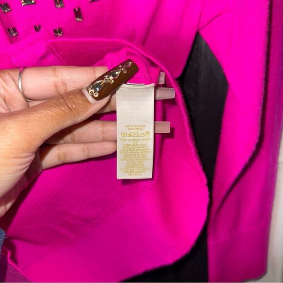 Kate Spade XS Hot Pink Wool Cardigan with Rhinestone Studs - Picture 5 of 7